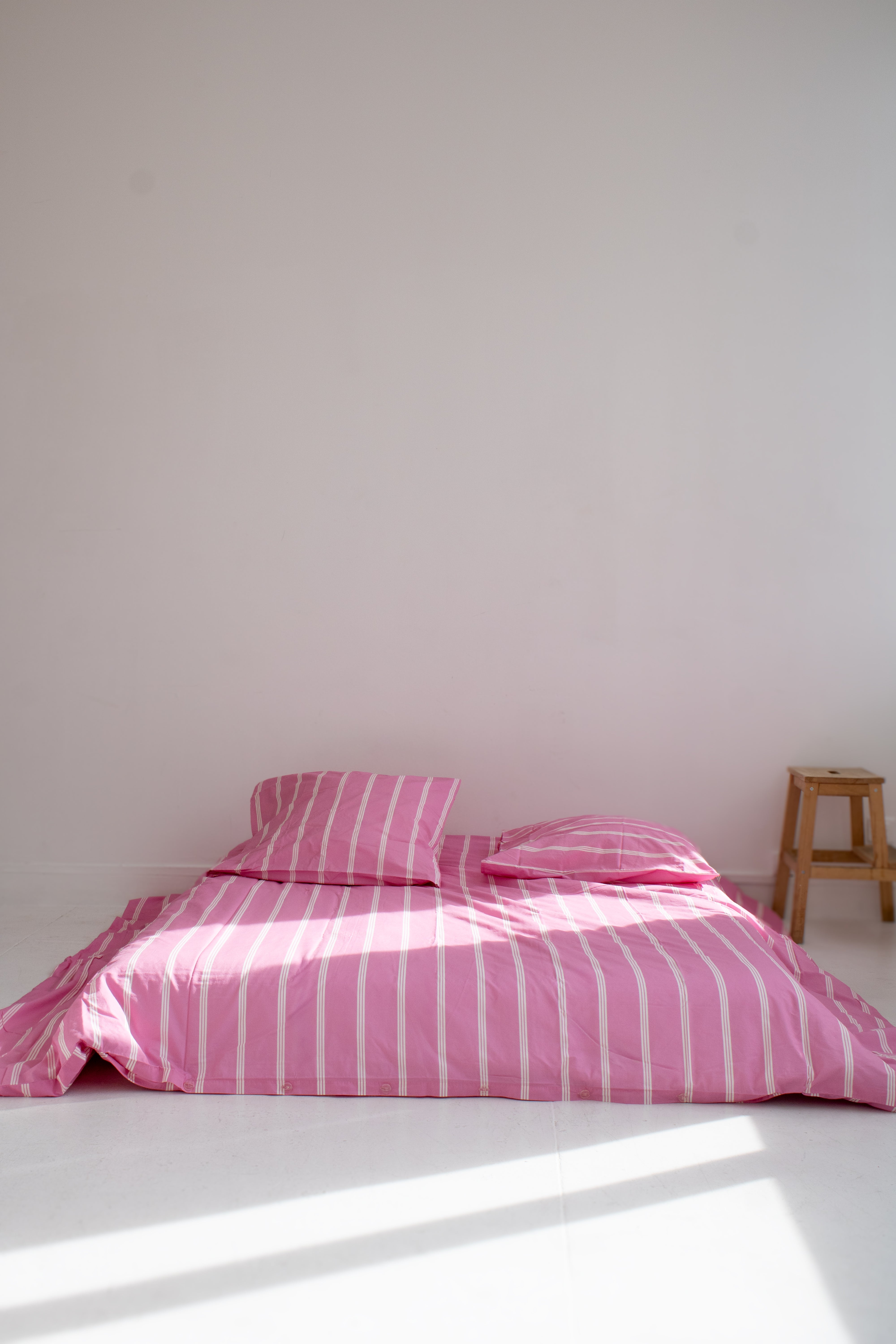 washed percale duvet cover – pink stripes