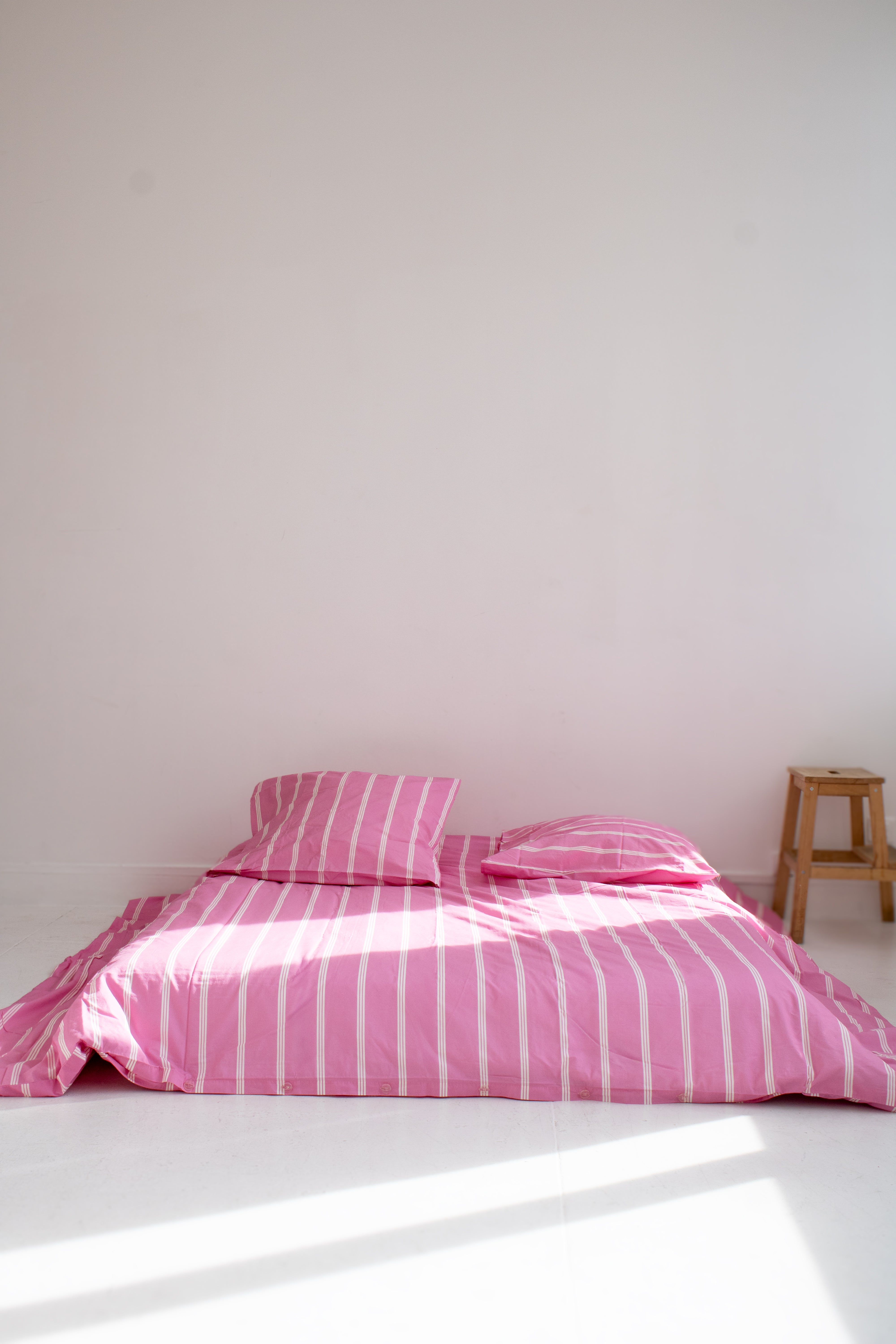 washed percale duvet cover – pink stripes