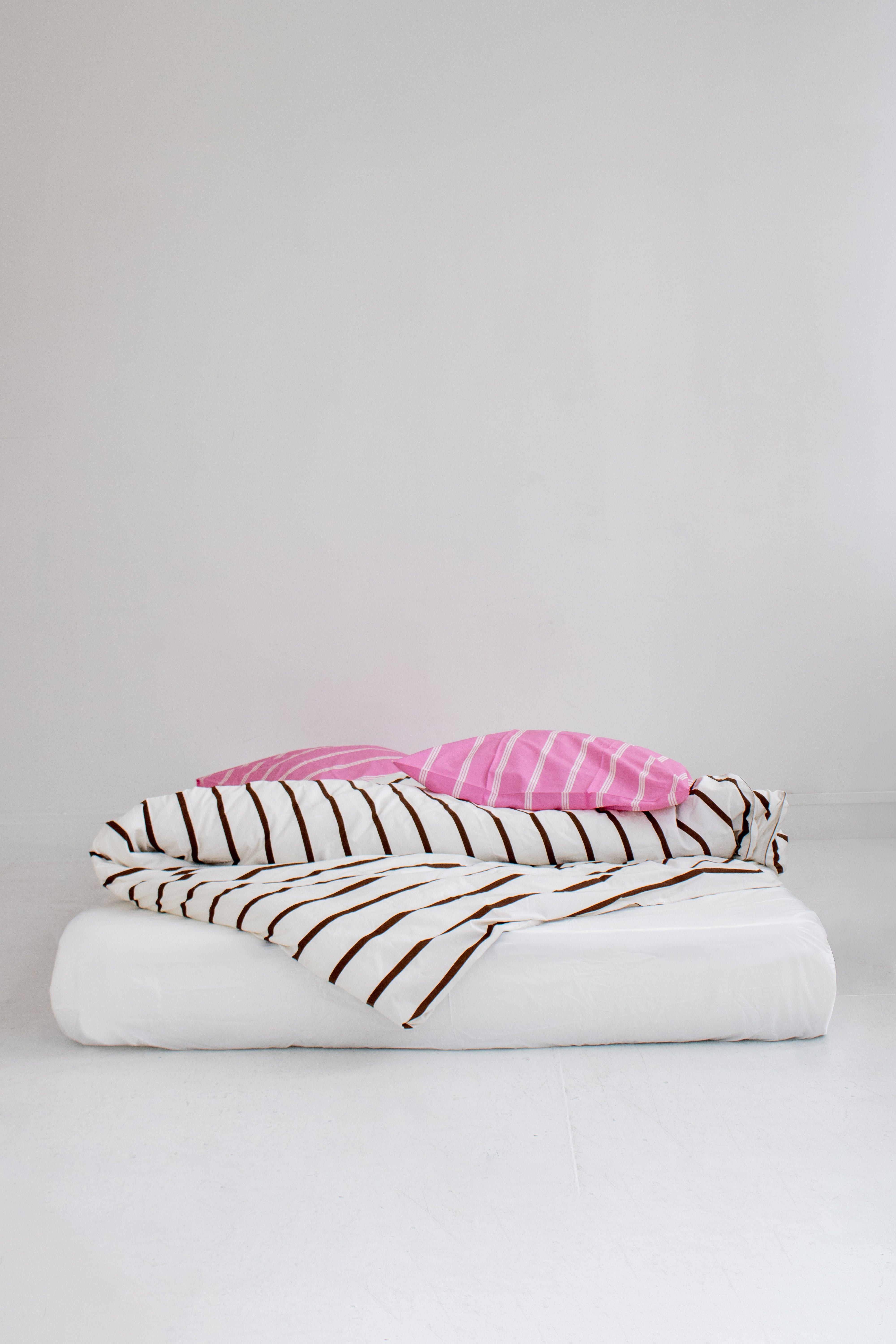 washed percale duvet cover – chocolate stripes