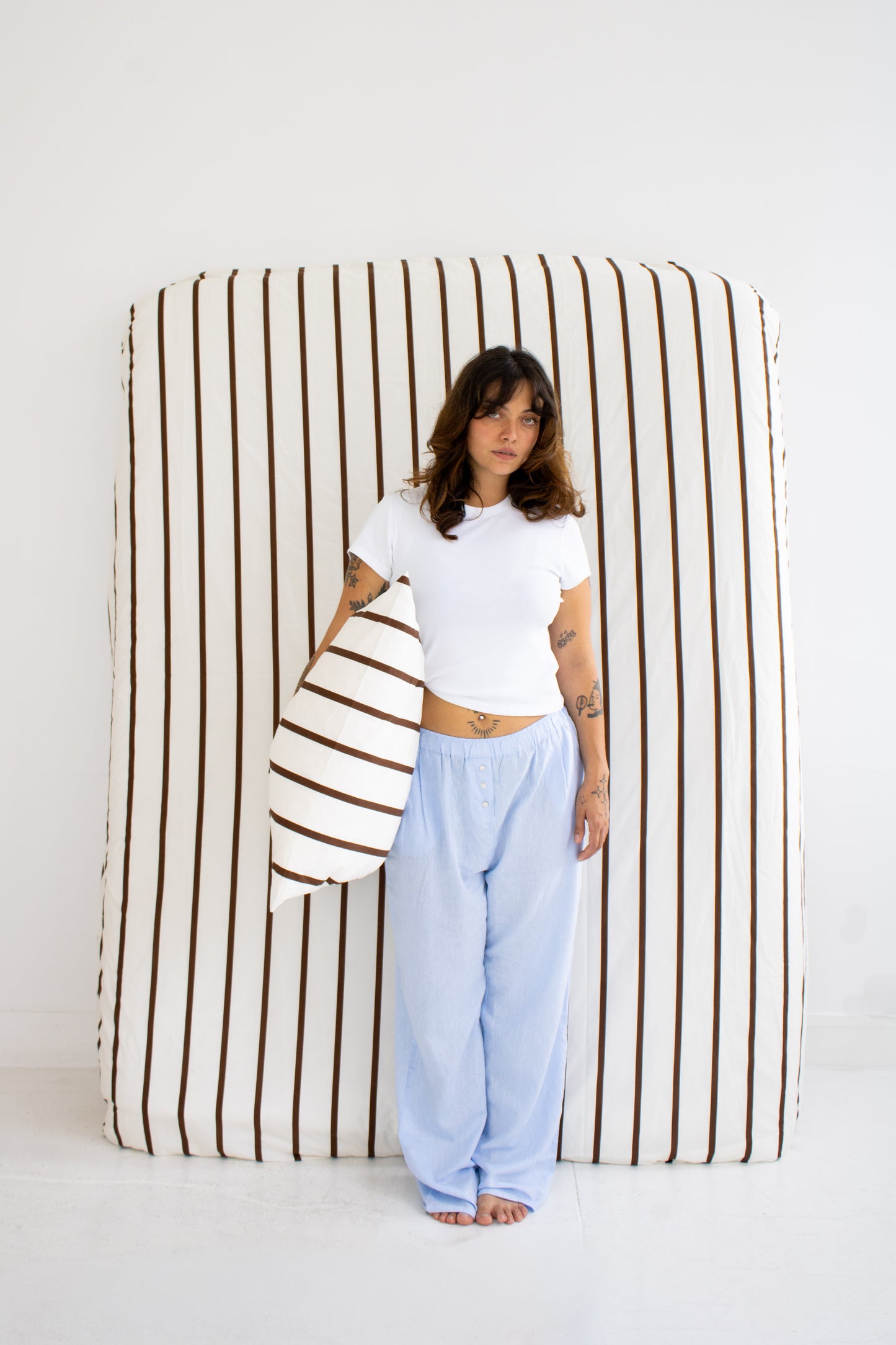 washed percale duvet cover – chocolate stripes