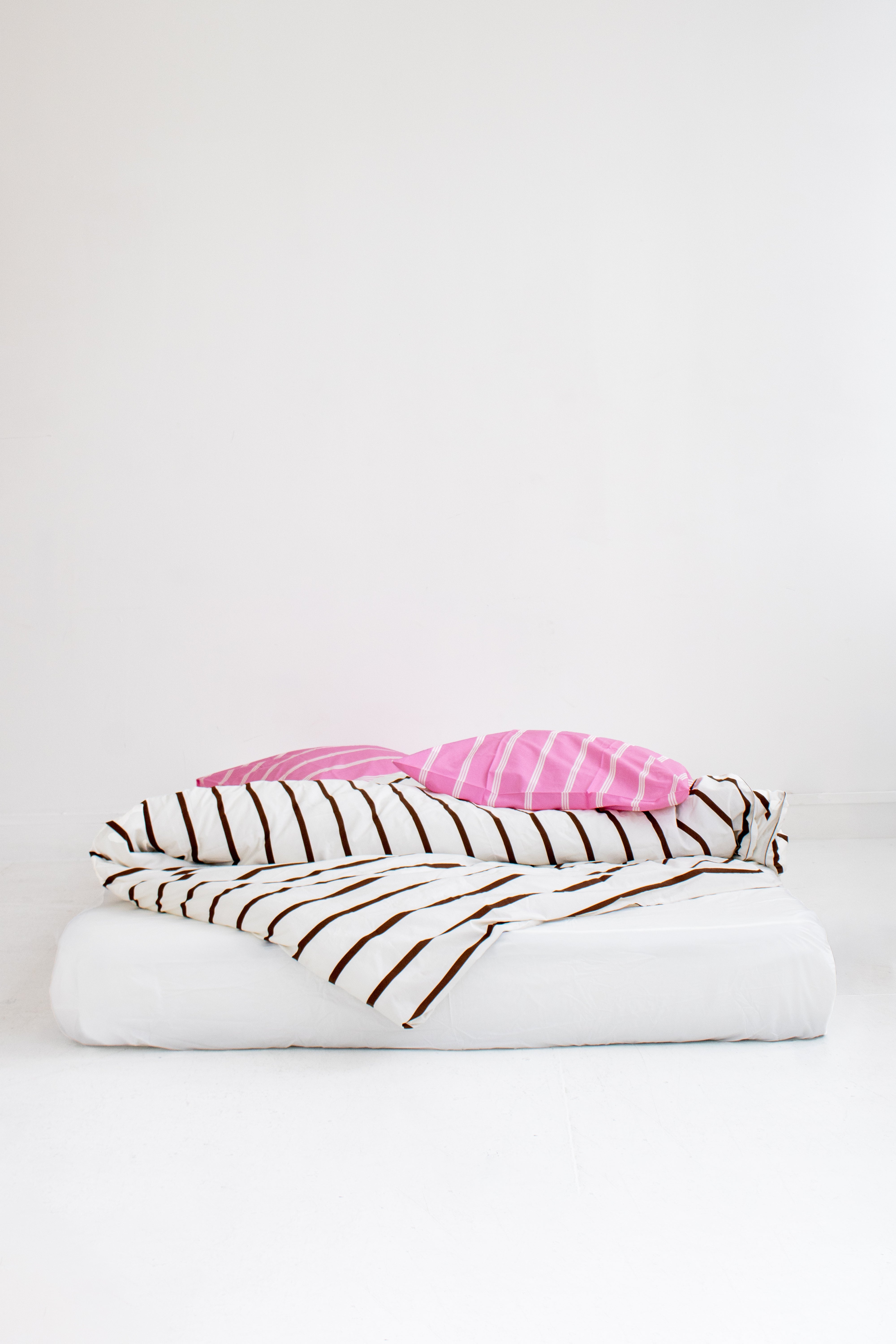 washed percale duvet cover – chocolate stripes
